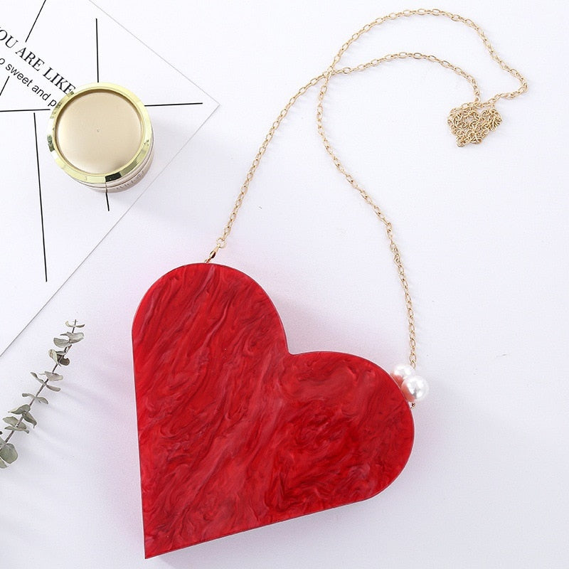 Acrylic Heart Handbag with Pearl Clasp